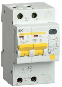 Дифференциальный автоматический выключатель АД12S 2Р 32А 300мА IEK