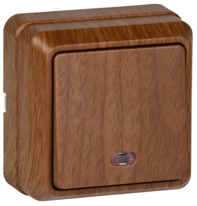 OKTAVA Выключатель 1-клавишный с индикацией для открытой установки 10А ВС20-1-1-ОД дуб GENERICA