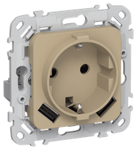 FLITE Розетка 1-местная с заземлением с защитными шторками 16А с USB A+A 3,1А РСЮша11-0-ФлХ хаки IEK