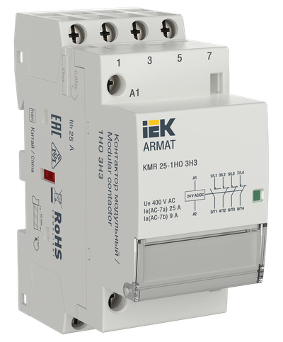 ARMAT Контактор модульный KMR 25А 24В AC/DC 1НО 3НЗ IEK