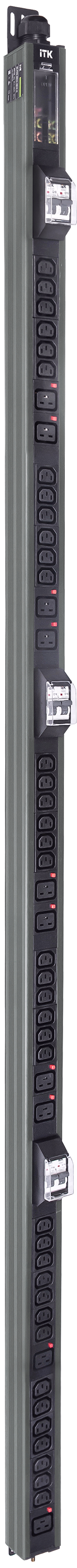 ITK BASE PDU вертикальный PV1113 45U 3 фазы 32А 38 розеток C13 + 10 розеток C19 с клеммной колодкой и кабелем 6м вилка IEC60309 (промышленная) серый