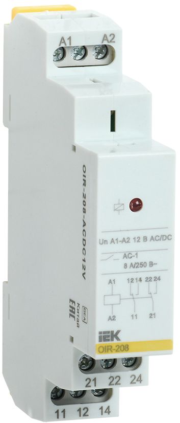 Реле промежуточное модульное OIR 2 контакта 8А 12В AC/DC IEK (OIR-208-ACDC12V)
