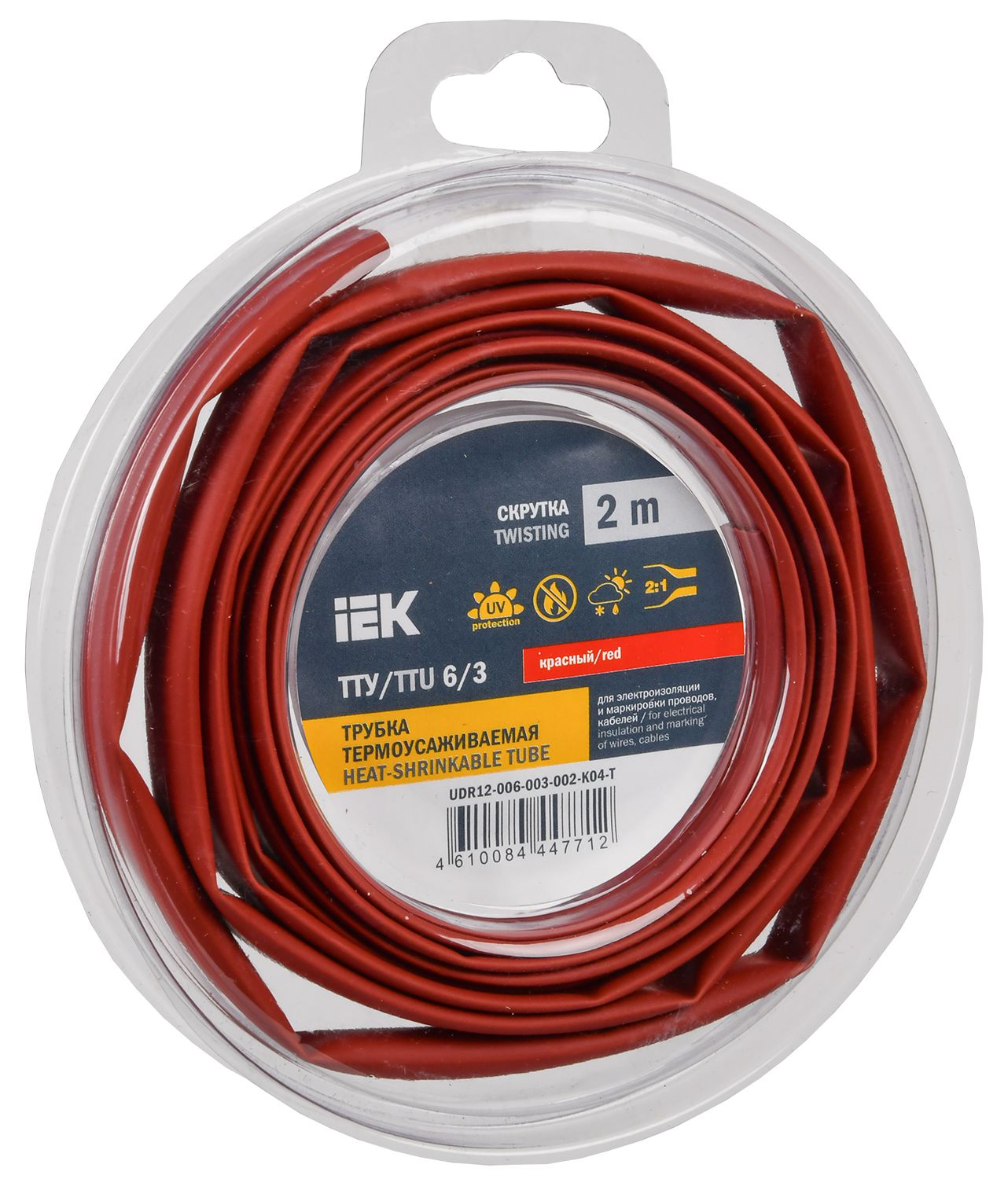 Трубка термоусадочная ТТУ нг-LS 6/3 красная (2м/упак) IEK (UDR12-006-003-002-K04-T)