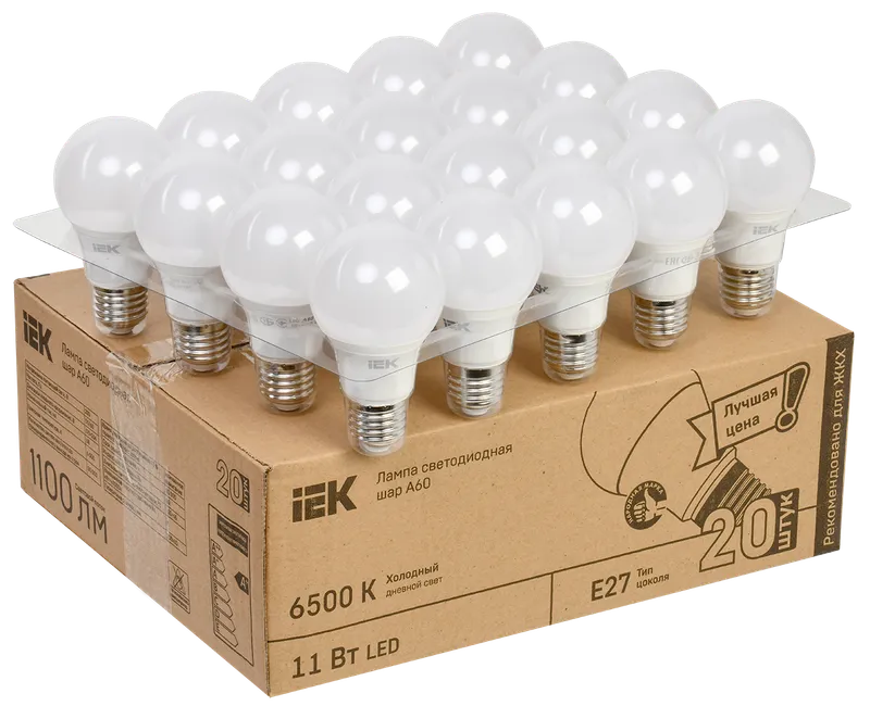 LED lamp A60 pear 11W 230V 6500K E27 (20pcs/zhpak) IEK