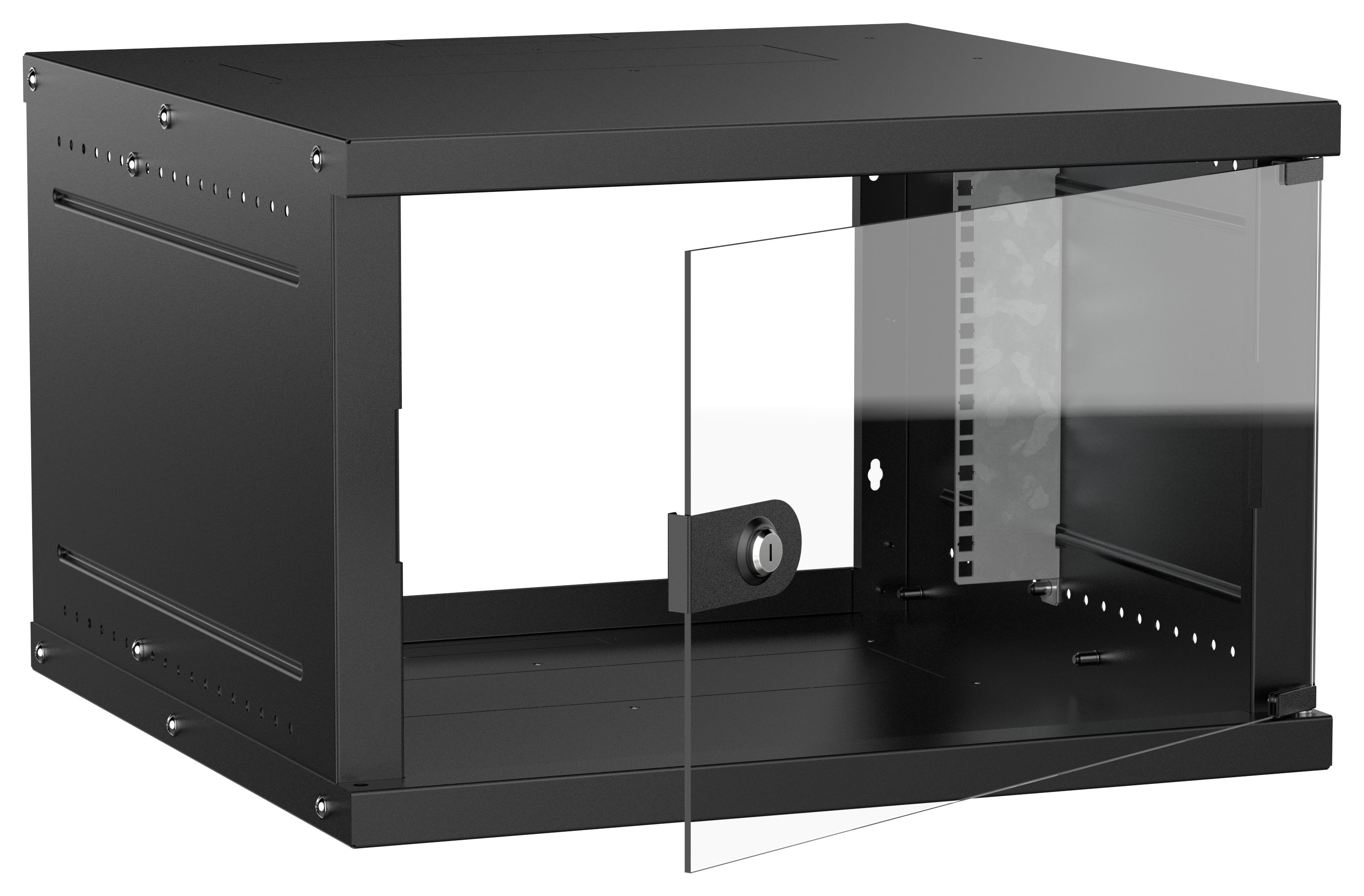 Шкаф настенный 19" 6U 600х600мм стеклянная дверь черный GENERICA (LWE5-06U66-GF-G)