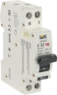 ARMAT Автоматический выключатель дифференциального тока B06S 1P+NP C32 30мА тип A (18мм) IEK