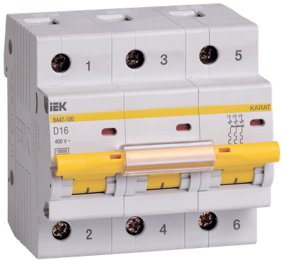 KARAT Автоматический выключатель ВА47-100 3P D 16А 10кА IEK