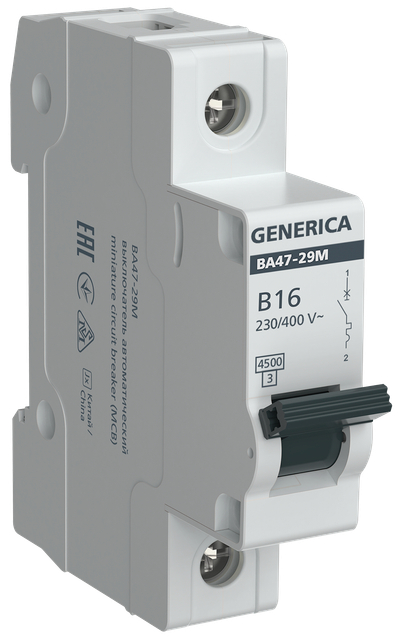 Автоматический выключатель ВА47-29М 1P 16А 4,5кА B GENERICA