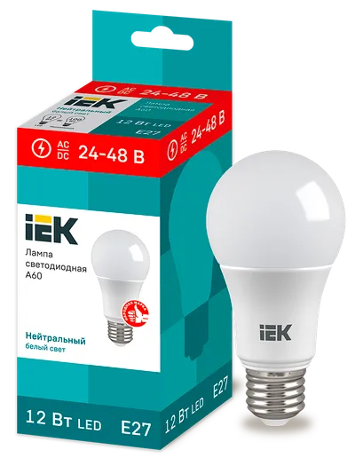 LED lamp A60 pear 12W 24-48V 4000K E27 IEK