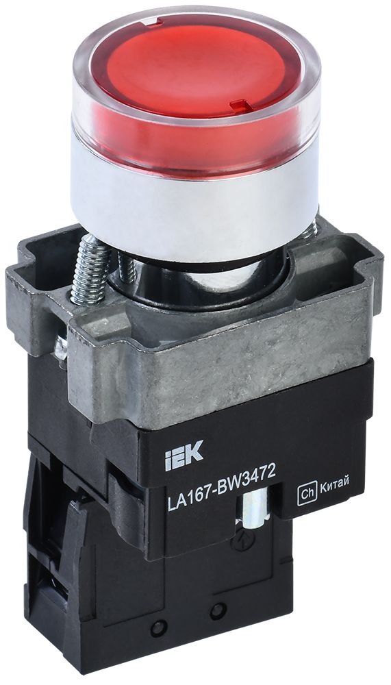Кнопка управления LA167-BW3472 d=22мм RC 1NC с подсветкой красная IEK (BBT20-BW3472-2-12-67-K04)