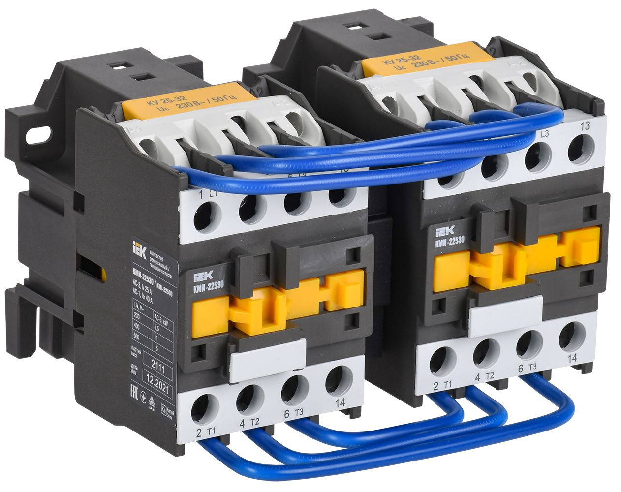 Контактор КМИ-22530 реверс 25А 230В/АС3 2NO IEK (KKM23-025-230-20-1)
