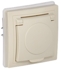 KVARTA Розетка с заземлением с защитными шторками с крышкой 16А IP44 РСбш10-3-ККм-44 кремовый GENERICA