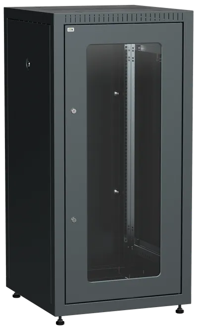 ITK LINEA E Шкаф напольный сетевой 19" 18U 600х600мм стеклянная передняя дверь задняя металлическая черный