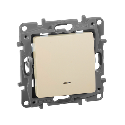 ETIKA Переключатель 1-клавишный с подсветкой/индикацией схема 6L 10АХ безвинтовые зажимы слоновая кость