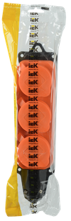 РБ33-1-0м Розетка (колодка) трехместная с защитными крышками ОМЕГА IP44 каучук оранжевая IEK1