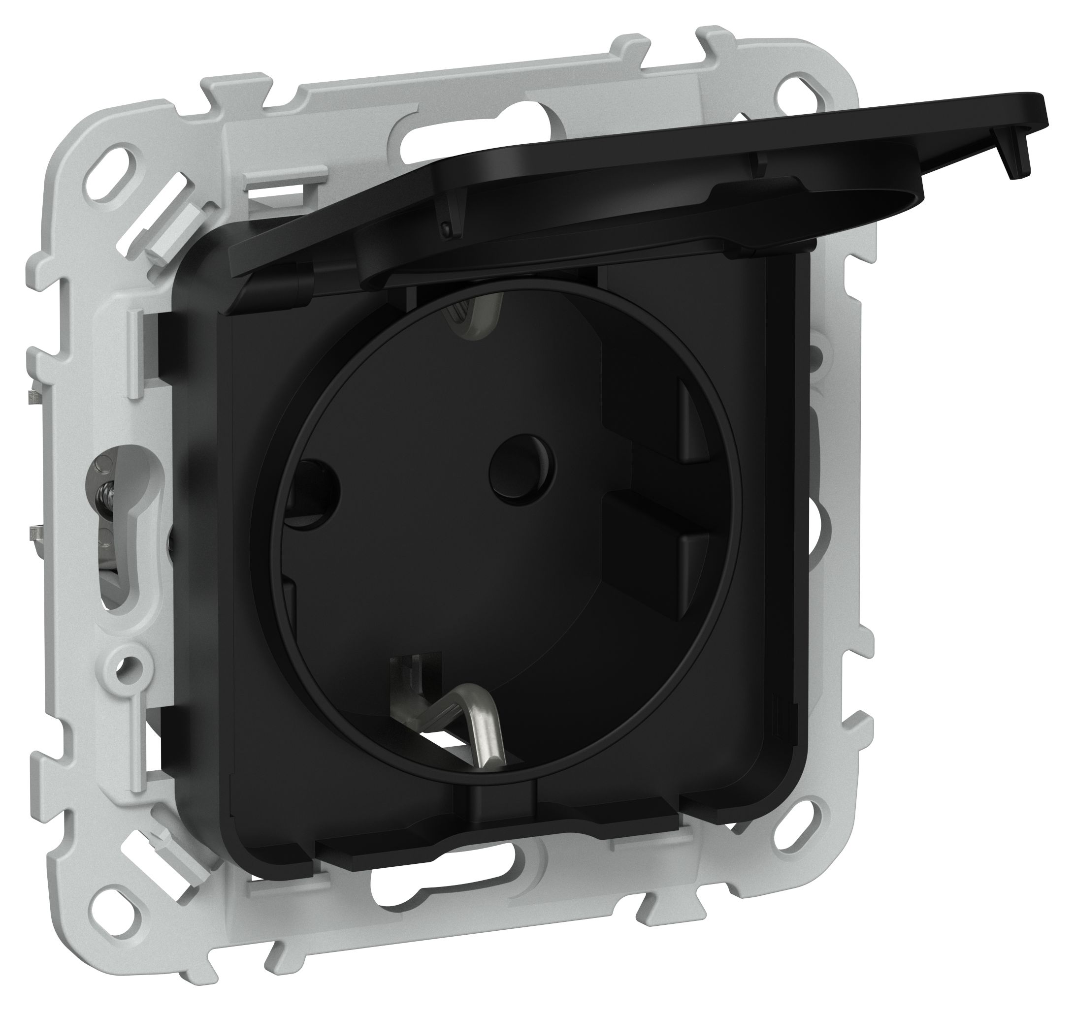 FLITE Розетка с заземлением с защитными шторками и крышкой 16А IP44 РСшкр11-0-44-ФлЧ черный IEK