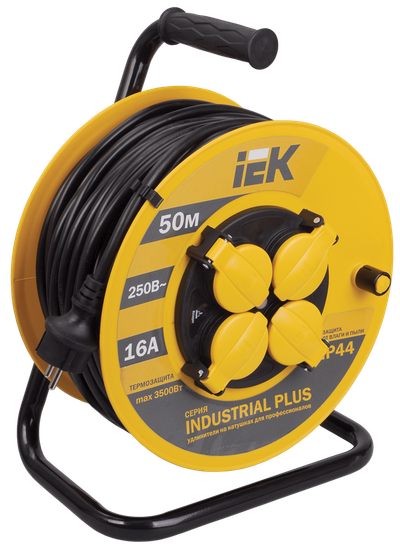 Катушка УК50 4 места IP44 с заземлением с термозащитой 3х1,5мм2 "Industrial plus" 50м IEK