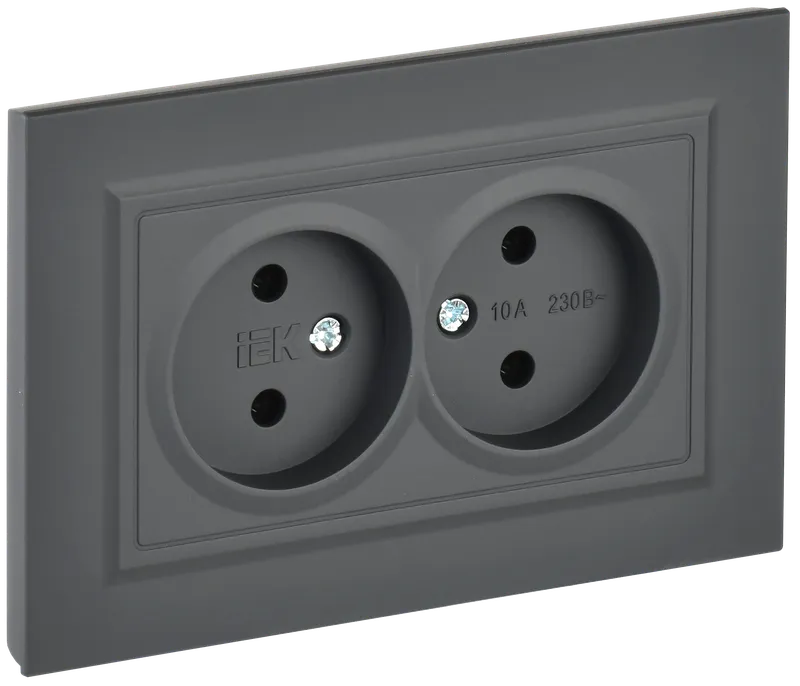 BRITE Socket 2-gang without earthing without protective shutters 10A, complete RS12-2-BrG graphite IEK