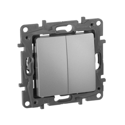 ETIKA Переключатель 2-клавишный схема 6/2 10АХ безвинтовые зажимы алюминий