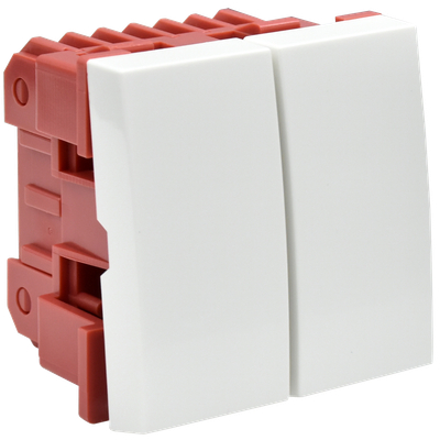 Выключатель проходной (переключатель) двухклавишный ВК4-22-00-П (на 2 модуля) ПРАЙМЕР белый IEK