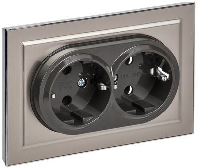 BRITE Розетка 2-местная с заземлением без защитных шторок 16А в сборе РС12-3-БрГН металл хром/никель IEK