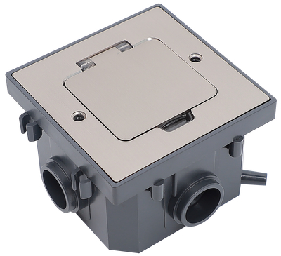 PRIMER Лючок в бетонный пол с коробкой и установочным комплектом на 2 модуля IP44 матовый никель IEK