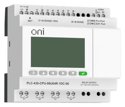 ПЛК 430 Модуль ЦПУ 4 DI 4 UI (0-10 В/DI) 4 RO 24В DC с Ethernet портом с экраном ONI