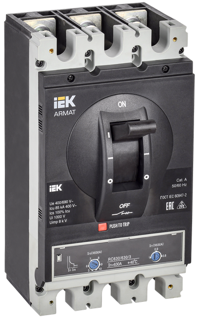 ARMAT Автоматический выключатель в литом корпусе 3P типоразмер I 85кА 630А расцепитель термомагнитный регулируемый IEK