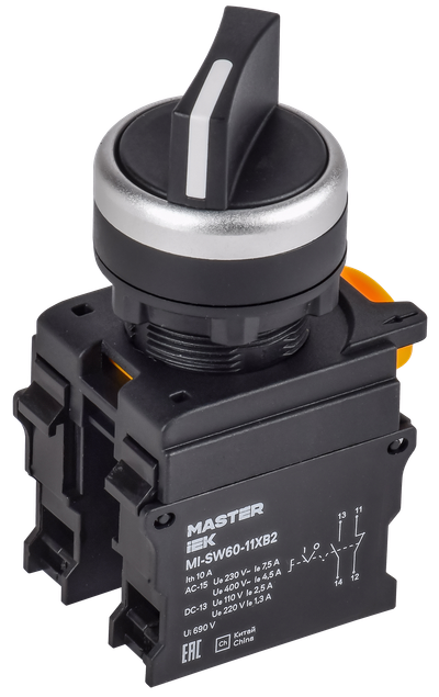 Переключатель длинная ручка на 2 положения 1NO+1NC чёрный MASTER IEK