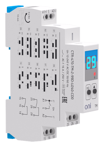 Реле времени многофункциональное TM с дисплеем 2 контакта 12-240В AC/DC ONI