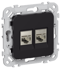 FLITE Розетка 2-местная RJ45/RJ11 категория 6/3 STP РКТ6/3-2-1-ФлЧ черный IEK