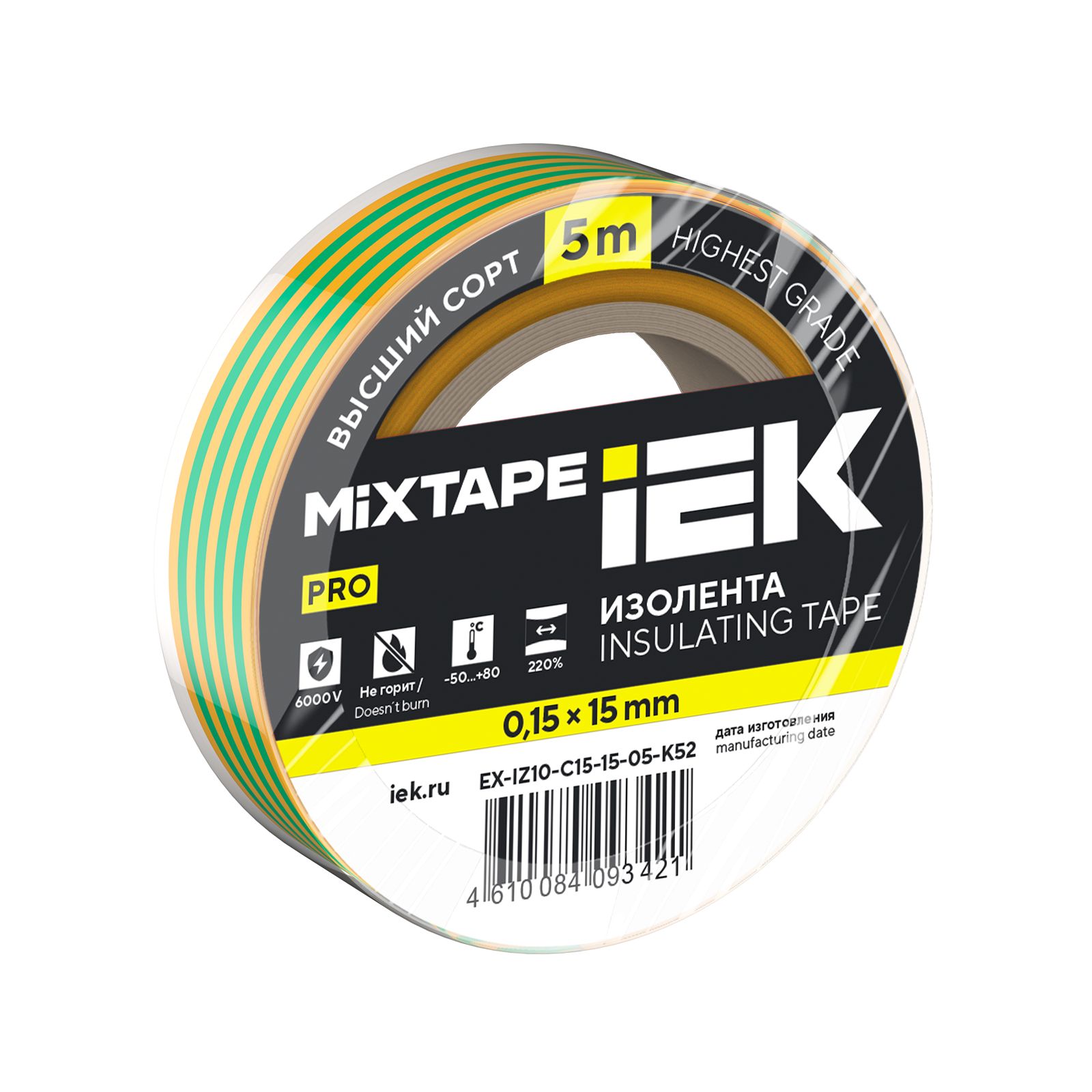 MIXTAPE 7 Изолента 0,15х15мм желто-зеленая 5м IEK (EX-IZ10-C15-15-05-K52)