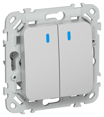 FLITE Выключатель 2-клавишный кнопочный с индикацией 10А ВС12-2-1-ФлА алюминий IEK