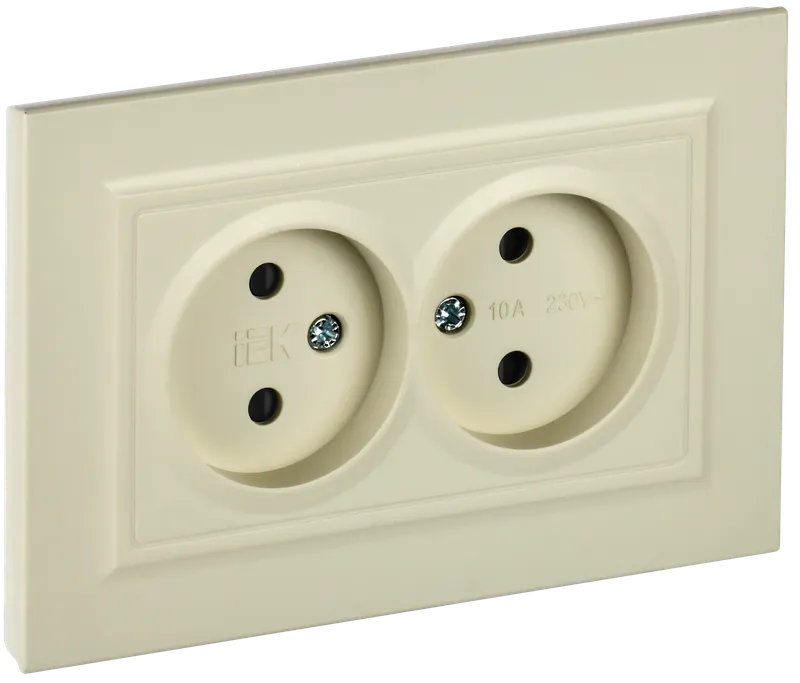 BRITE 2-gang socket without earthing with protective shutters 10A, complete RSsh12-2-BrKr beige IEK