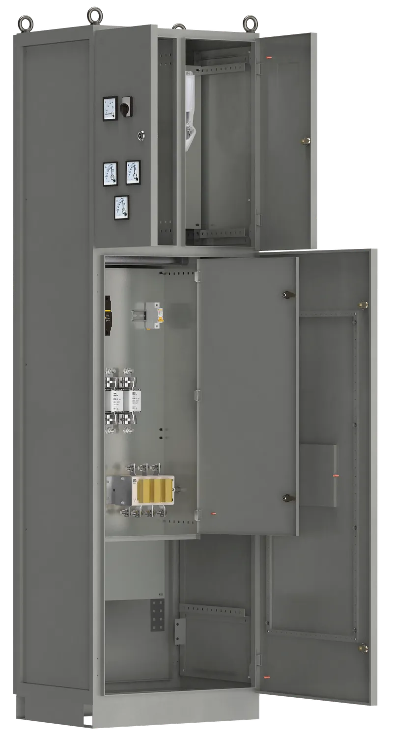 Панель вводная ВРУ-8503 МУ 2КВП-6-25-0-30 рубильник 1х250А плавкие вставки 3х250А выключатели автоматические 1Р 1х6А 3Р 1х125А и учет IEK