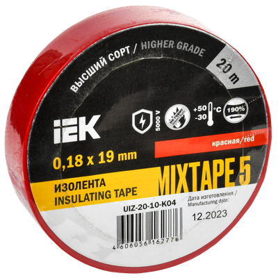 MIXTAPE 5 Изолента 0,18х19мм красная 20м IEK