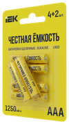 Батарейка щелочная Alkaline LR03/AAA (4+2шт/блистер) ПРОМО IEK1
