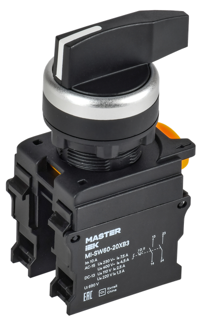 Переключатель длинная ручка на 3 положения 2NO чёрный MASTER IEK