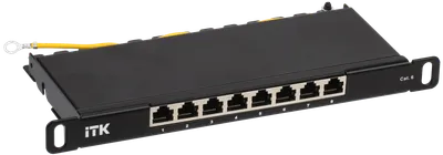 Коммутационные панели или патч-панели являются важнейшей частью любой СКС и IT-инфраструктуры здания и сооружения с большим количеством информационных розеток и терминальных портов конечных пользователей, которые необходимо коммутировать на порты активного сетевого оборудования, размещенного в серверных и распределительных узлах.

В зависимости от способа крепления, масштабности кабельной системы, типа сети ITK изготавливает патч-панели для монтажа в 10-дюймовый конструктив, по количеству портов: 8-, 12-, категорий: 5E, 6, 6A, в экранированном исполнении и без защитного экрана.

Патч-панели для монтажа в шкаф 10" (254мм) имеют отверстия с левой и правой стороны для крепления на профиль, производятся высотой 0,5 или 1 юнит. На передней стороне все патч-панели ITK имеют специальную площадку для дополнительной маркировки и цифровую нумерацию портов. На обратной стороне модули IDC имеют цветовую и цифровую нумерацию. Также для облегчения монтажа и укладки кабелей выпускаются модификации с кабельным органайзером.

Патч-панели соответствуют международным стандартам UL 1863, ISO/IEC 11801:2002, TIA/EIA-568-B, кодировка проводников в соответствии с T568B и A.
Поставляются в картонной коробке с крепежом.