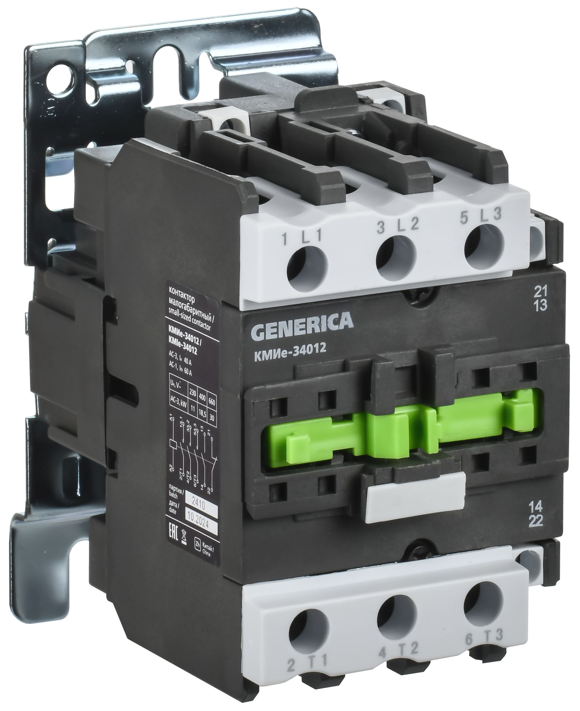 Контактор КМИе-34012 40А 110В/АС3 1NO;1NC GENERICA (KKME31-040-110-11)