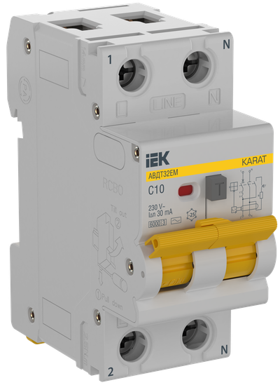KARAT Автоматический выключатель дифференциального тока АВДТ32EM 1P+N C10 30мА тип AC IEK