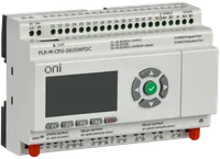 ONI Micro PLC. Expandable version. With built-in screen. 16 discrete inputs (4 as 0-20mA, 8 as 0-10V, 4 up to 60kHz), 2 transistor outputs up to 10kHz, 8 relay outputs. RTC. SD card. 2xRS485. ethernet. GSM/LTE/WiFi. Supply voltage 24V DC