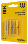 Батарейка щелочная Alkaline LR03/AAA (4шт/блистер) IEK2