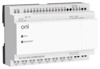 ПЛК 410 Модуль ЦПУ 8 DI 6 UI (0-10 В/DI) 8 RO 12В-24В DC или 24В AC с Ethernet портом без экрана ONI