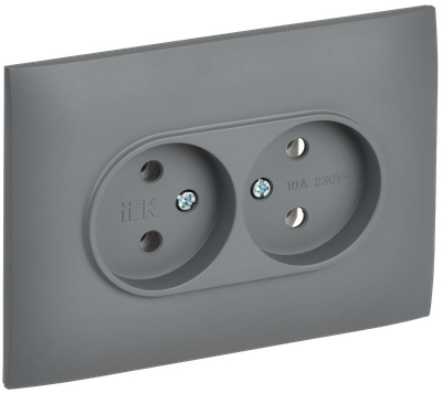 SKANDY Розетка 2-местная без заземления без защитных шторок 10А в сборе SK-R10Gr серый IEK