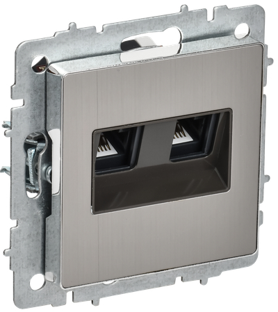 BRITE Розетка компьютерная двойная RJ45 кат.5E РК10-2-БрГН металл хром/никель IEK