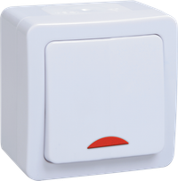 Выключатель 1-клавишный для открытой установки с индикацией ВС20-1-1-ГПБ IP54 ГЕРМЕС PLUS (цвет клавиши: белый) IEK
