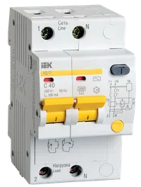 Дифференциальный автоматический выключатель АД12 2Р 40А 100мА IEK