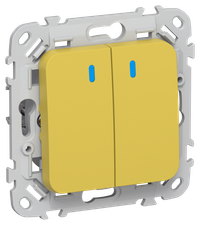 FLITE Выключатель 2-клавишный проходной с индикацией 10А ВС62-1-1-ФлЖК желтый карри IEK