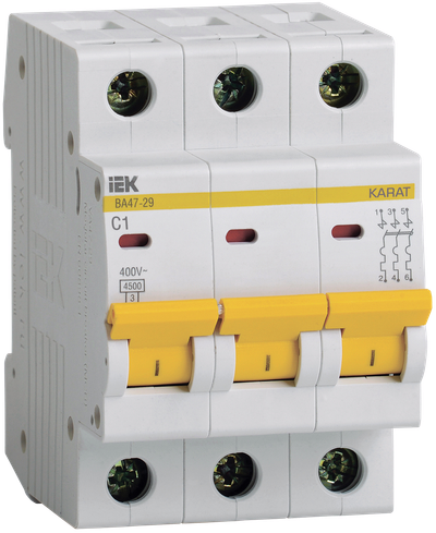 KARAT Автоматический выключатель ВА47-29 3P C 1А 4,5кА IEK